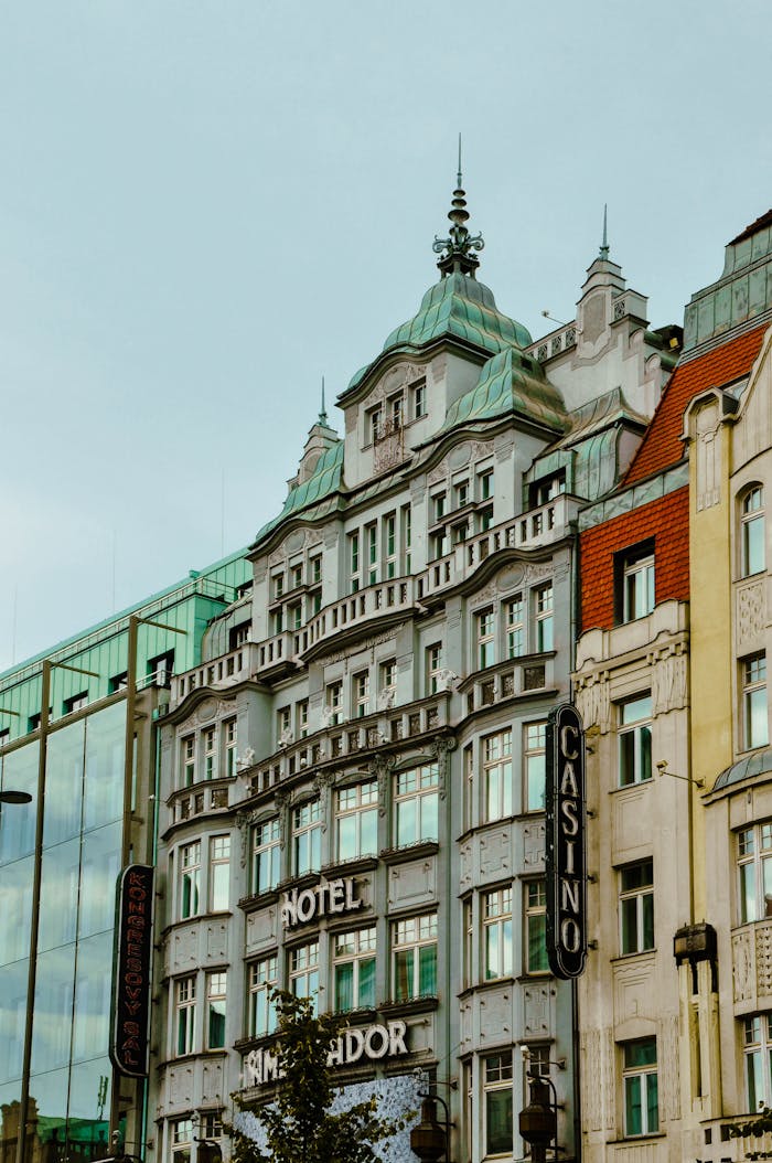 Captivating view of Prague's ornate architectural facade, showcasing classic style.